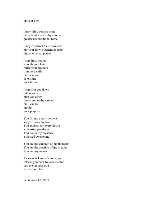 poem "on your own" (c) Kathleen Vaught